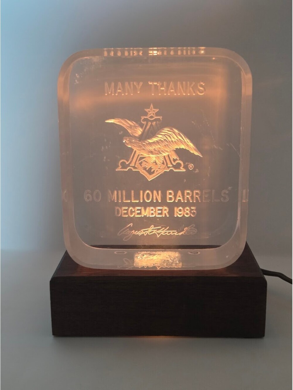 Vintage 1983 Anheuser Busch Budweiser 60 Million Barrels Commemorative Display